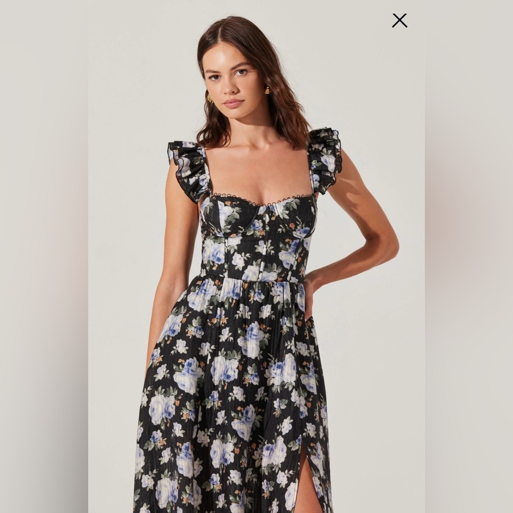 Astr Black and White Floral Midi Dress